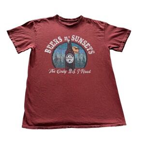American Highway Beers N' Sunsets‎ Graphic T-Shirt Burgundy Men's XL Beer Tee